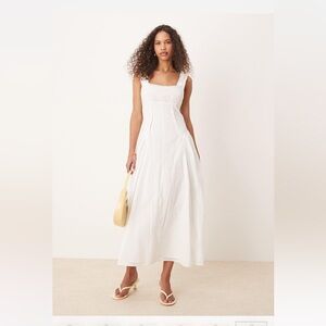 Prairie Square Neck Maxi Dress with dropped waist in white